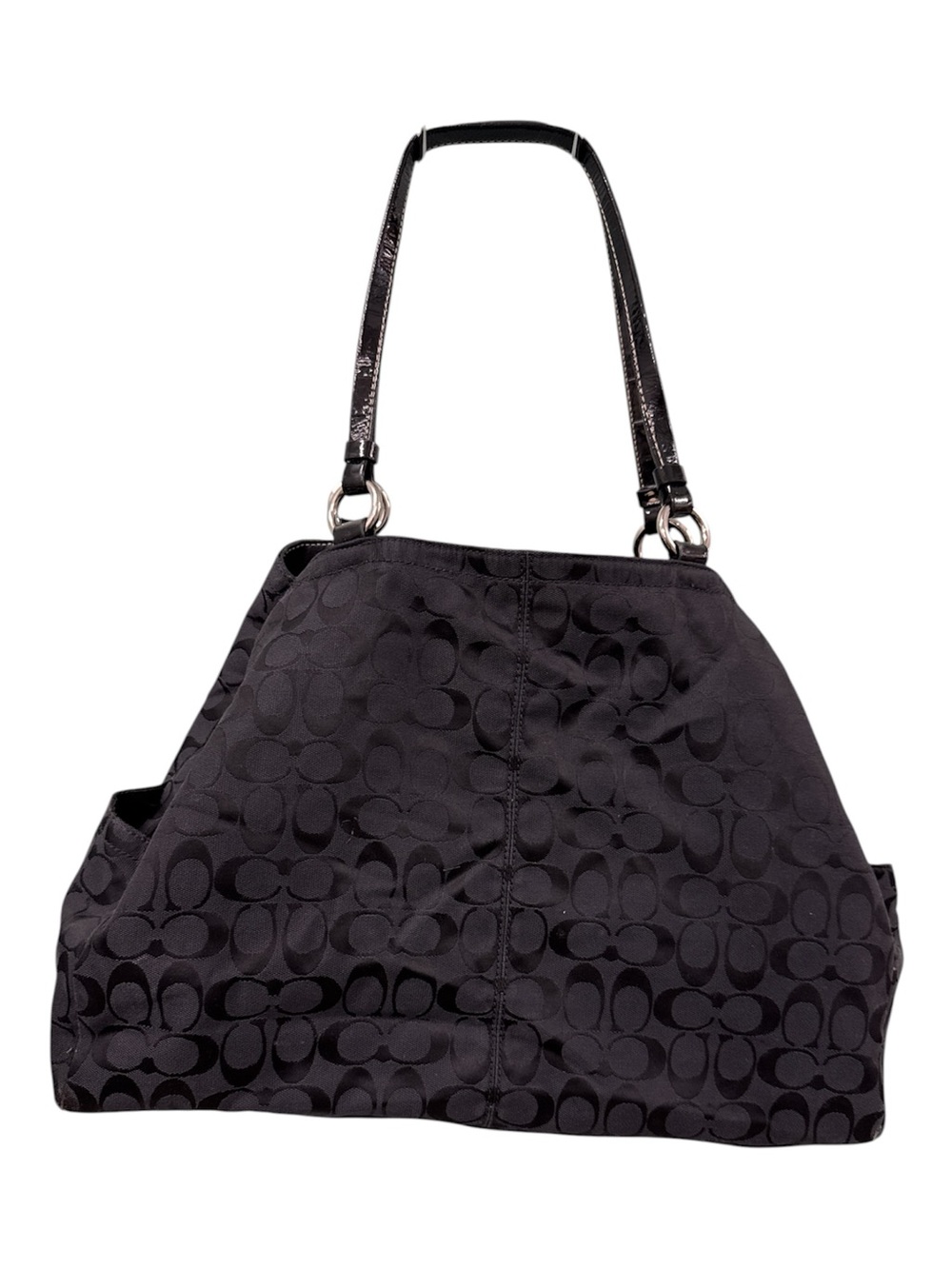Coach Black Signature Jacquard Tote with Patent Leather Straps